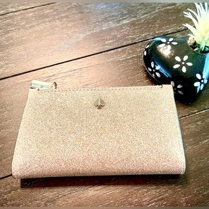 Kate Spade Pale Gold Glitter Slim Small Bifold Wallet NWT